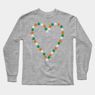 St Patricks Day Shamrock Green White Orange Heart Long Sleeve T-Shirt